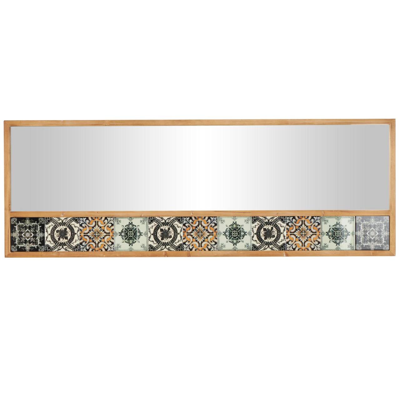 67" x 26" Brown Wood Wall Mirror with Mosaic Edge